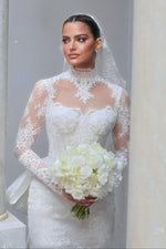 High Neck Illusion Lace Long Sleeve Bridal Gown