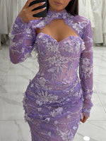 Floral Lace Mermaid Gown with Sleeve Topper
