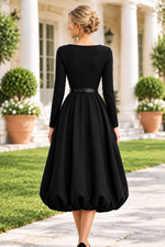 Cowl Neck Bubble Hem Midi Dress with Belt