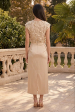 3D Floral Applique Midi Dress with Slit