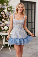 Floral Jacquard Lace-Up Corset Mini Dress