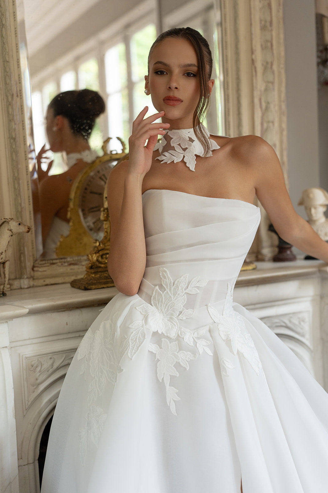 Strapless Ruched Ball Gown Wedding Dress with Slit