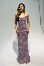 Strapless Floral Embroidered Mermaid Evening Gown