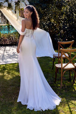 Off-Shoulder Corset Slit Wedding Dress
