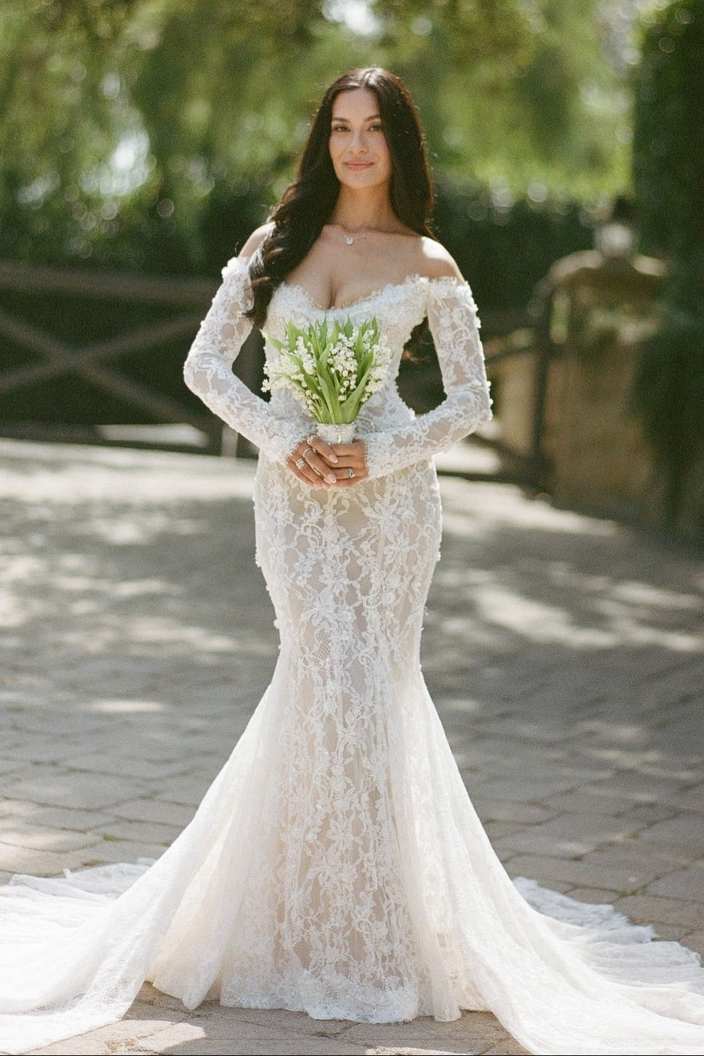 Off-the-Shoulder Long Sleeve Lace Mermaid Wedding Dress