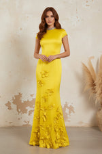 Pearl Collar Satin Mermaid Gown with 3D Flowers