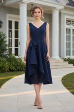 Sleeveless V-Neck Tea-Length Dress