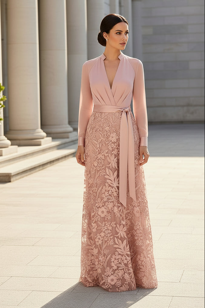 Elegant Long Sleeve Lace A-Line Evening Dress