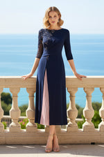 Asymmetrical Beaded Illusion Midi Dress
