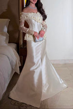 Off-Shoulder Corset Mermaid Gown with Floral Sleeves