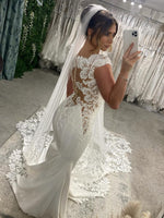 Cap Sleeve Mermaid Wedding Dress with Illusion Lace Back