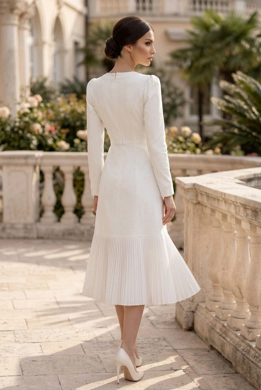 Button-Front Pleated Hem Midi Dress