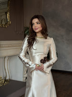 Long Sleeve Satin Evening Gown with Corset Back