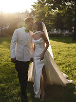 Cowl Neck Satin Wedding Dress with High Slit