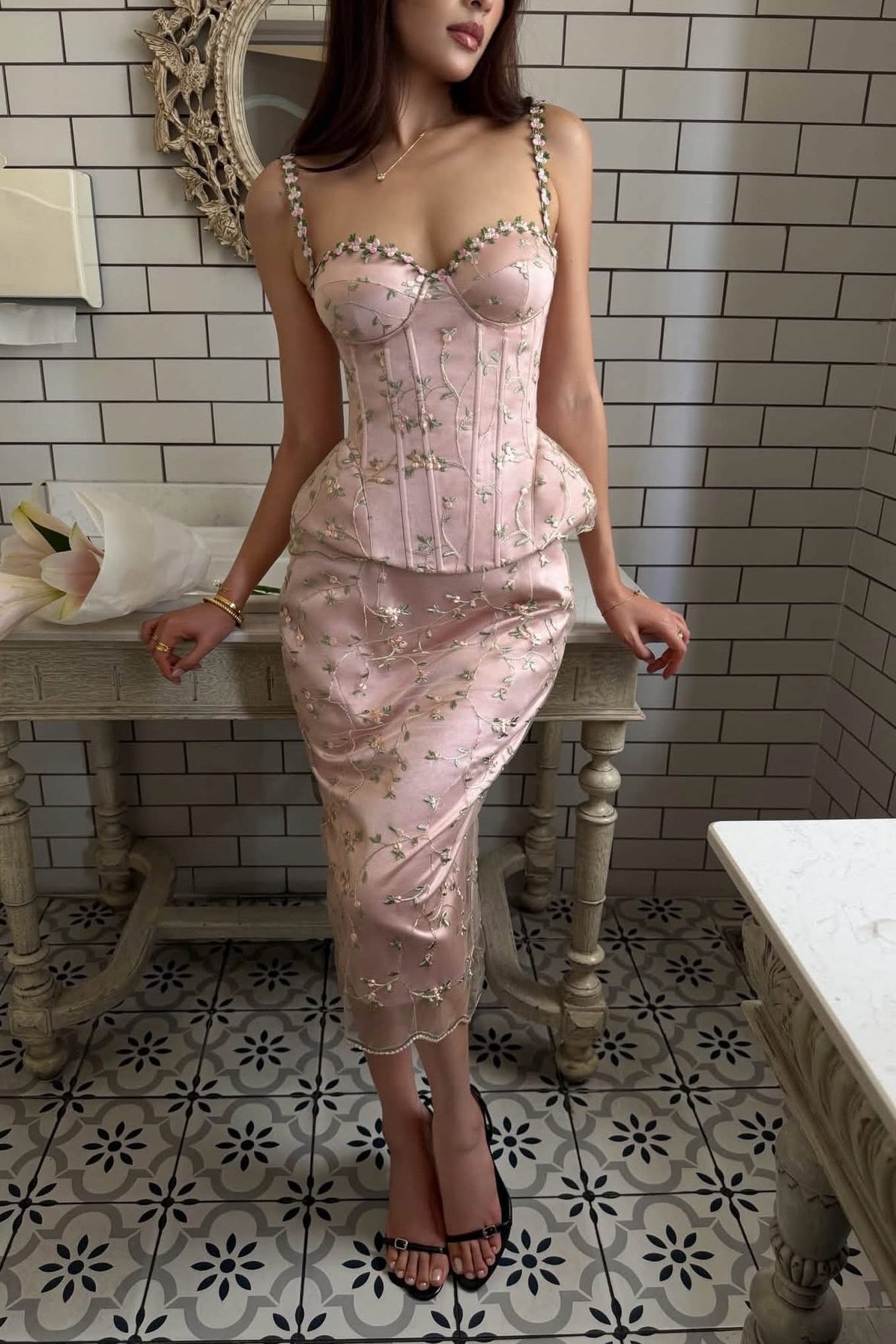 Floral Embroidered Corset Bodycon Mini Dress
