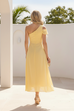 One Shoulder Pleated Chiffon High-Low Dress