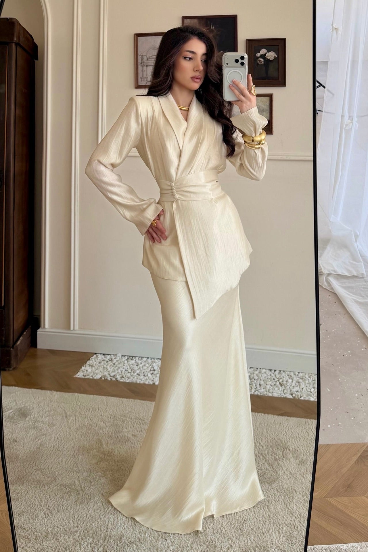 Elegant Two-Piece Blazer Jacket and Maxi Skirt Set