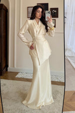 Elegant Two-Piece Blazer Jacket and Maxi Skirt Set