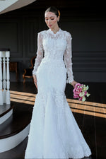 High Neck Lace Long Sleeve Mermaid Wedding Dress