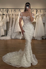 3D Floral Applique Mermaid Wedding Gown with Overskirt