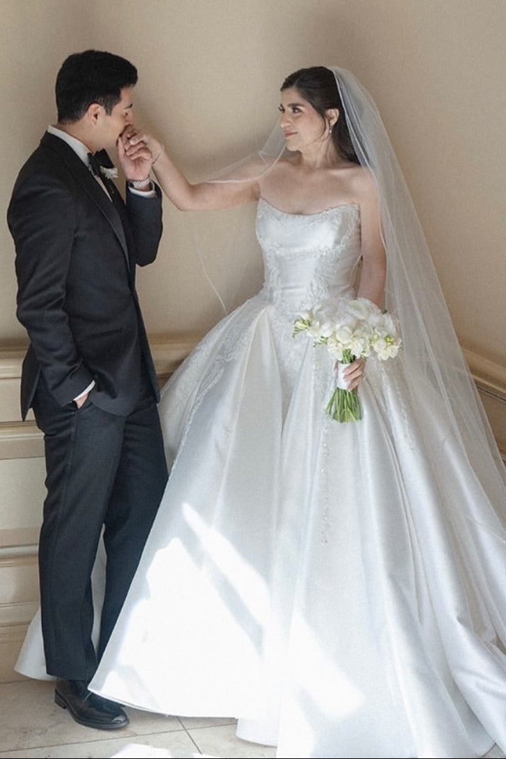 Strapless Satin Ball Gown Wedding Dress with Train