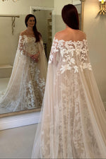 Lace Applique Bridal Gown with Cape