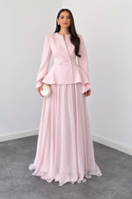 Pearl Beaded Peplum Two-Piece Gown