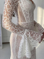 Long Bell Sleeve Lace Corset Mermaid Wedding Dress