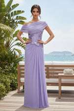Off-the-Shoulder Sequin Bodice A-Line Evening Gown