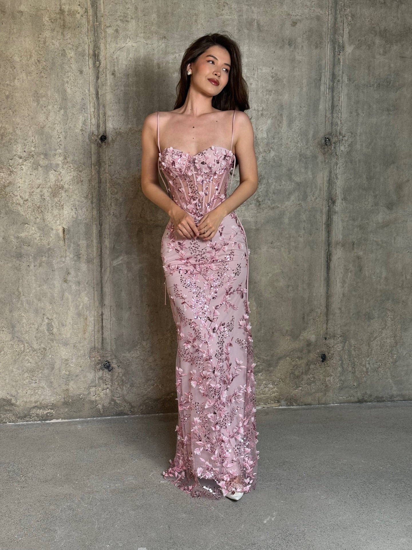 Sweetheart Corset Evening Gown with 3D Flowers