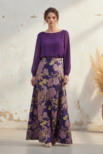 Elegant Chiffon and Floral Jacquard Two-Piece Maxi Dress