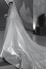 Long Sleeve Satin Wedding Dress with Stand Collar