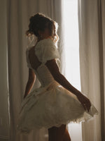 Puff Sleeve Bubble Skirt Mini Bridal Dress