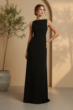 Bateau Neck Column Gown with Statement Back Bow