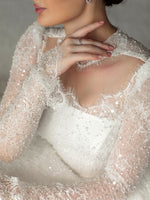 Long Sleeve Beaded Lace Ball Gown Wedding Dress