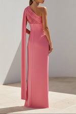 One-Shoulder Cape Sheath Evening Gown