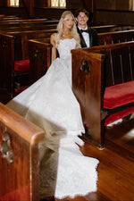 Spaghetti Strap Lace A-Line Wedding Gown with Open Back
