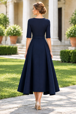 Belted Midi Dress with Pleated Overskirt