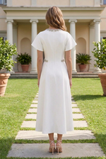 Embellished A-Line Midi Dress with Flutter Sleeves