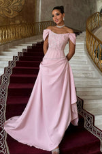 Off-the-Shoulder Corset Gown with Beaded Bodice