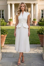 Peplum Pleated Midi Dress with Frog Closures