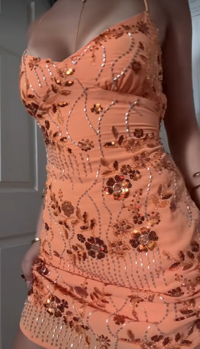 Sequin Floral Mini Dress with Crisscross Open Back