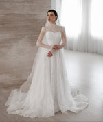 High Neck Lace Long Sleeve Ball Gown Wedding Dress