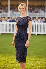 Illusion Neckline 3D Floral Midi Sheath Dress