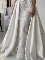 Long Sleeve Lace Bridal Gown with Corset Overskirt