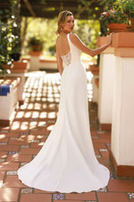 Square Neck Crepe Wedding Dress with Lace Slit