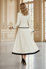 Contrast Trim Jacket and A-Line Midi Skirt Set