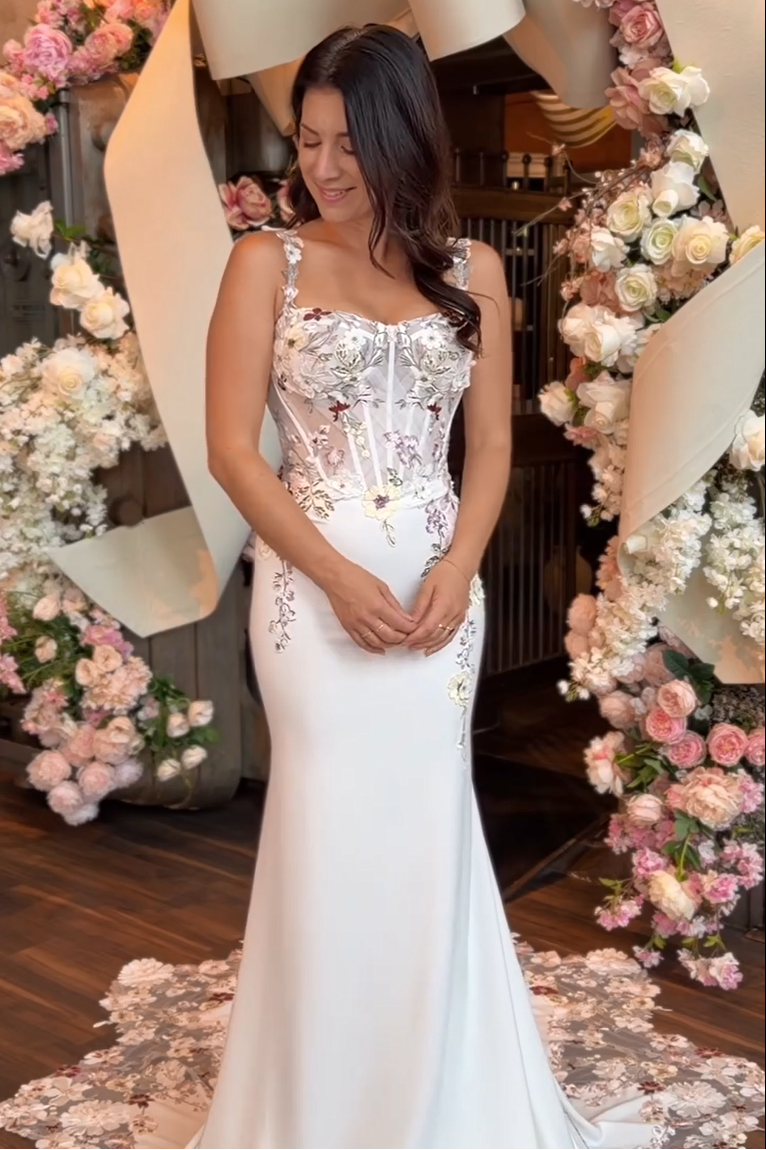 Floral Embroidered Corset Wedding Dress