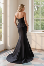 Strapless Peplum Mermaid Gown with Beaded Bodice