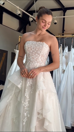 Strapless Floral Lace Tiered Ball Gown Wedding Dress
